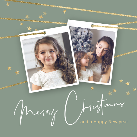 Moderne kerstkaart twee foto's geometrische lijnen