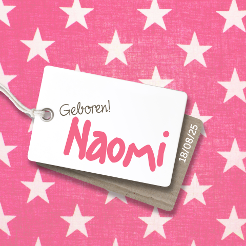Geboortekaartje hip roze sterren label