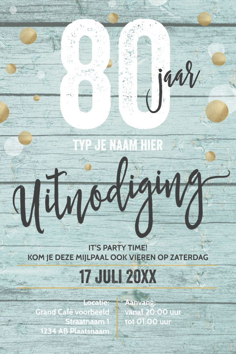 Mooie uitnodiging verjaardag 80 jaar typografie