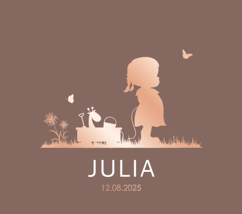 Belgisch vierkant geboortekaartje silhouette meisje rosé goudfolie