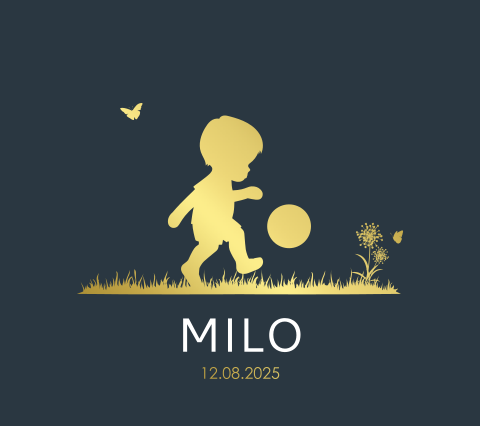 Geboortekaartje Belgisch vierkant goudfolie jongen voetbal