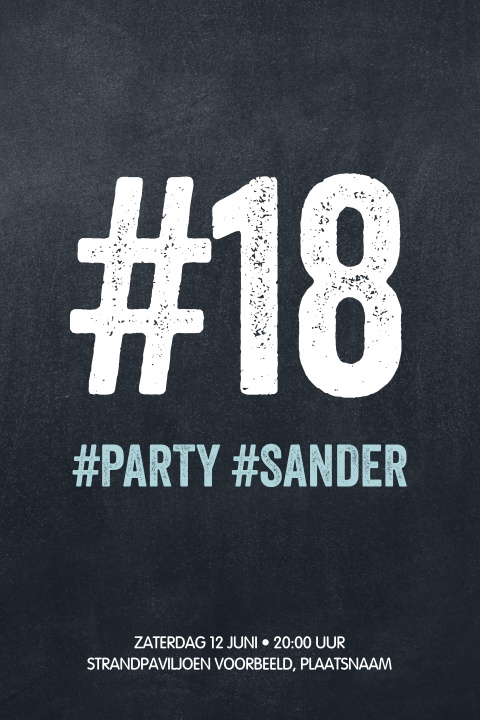 Uitnodiging 18 jaar party Hashtag #18 zwart blauw