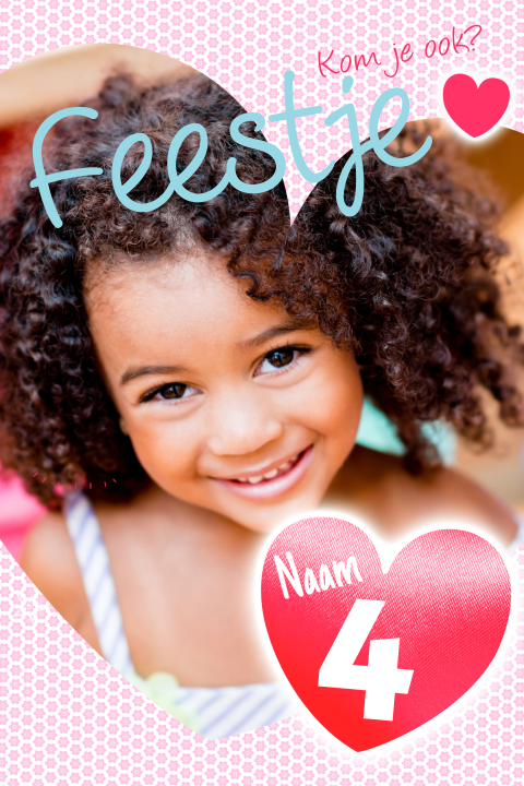 Lief uitnodiging kinderfeestje hartjes meisje 4 jaar