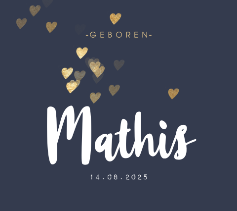 Hip donker geboortekaartje hartjes Belgisch vierkant