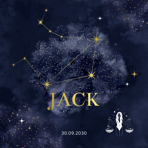 Geboortekaart sterrenbeeld Weegschaal jongen goudfolie