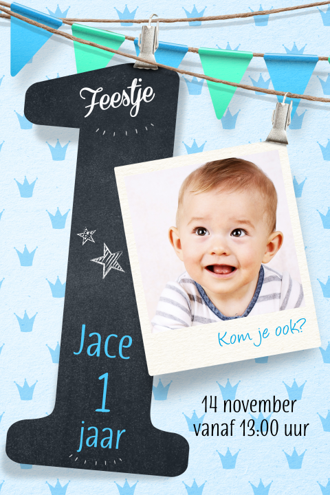 Hippe uitnodigingen 1 jaar jongen