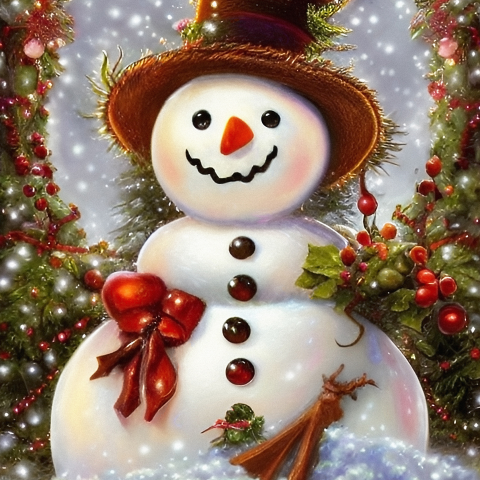 Kerstkaart sneeuwpop en kerstversiering