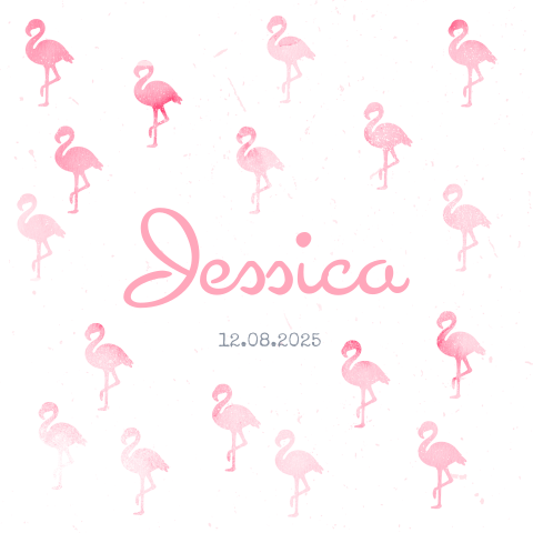 Flamingo geboortekaartje roze stempel
