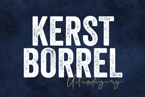 Uitnodiging kerstborrel hip en stoer donkerblauw wit
