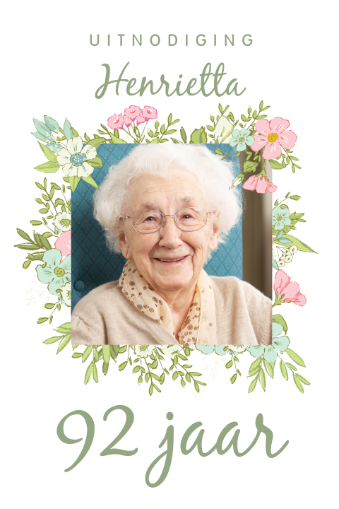 Vrolijke uitnodiging met bloemen en foto
