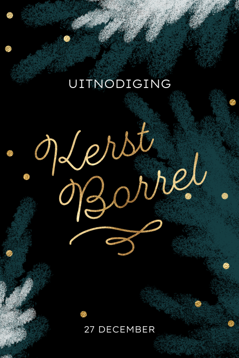 Uitnodiging kerstborrel chique kersttakken in krijt effect