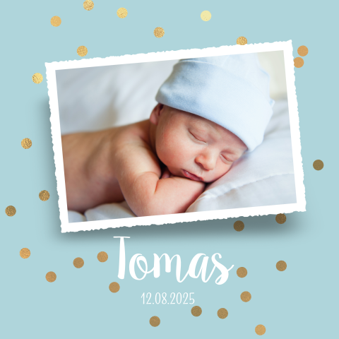 Lief geboortekaartje jongen foto blauwe tinten