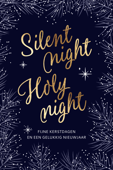 Christelijke Kerstkaarten Silent Night Holy Night goud donker blauw