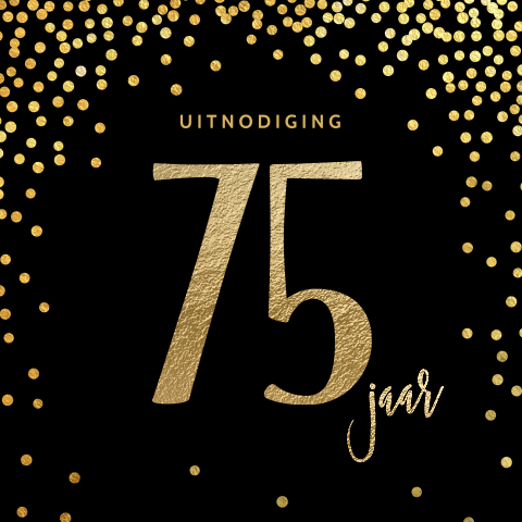 Elegante 75 jaar verjaardag uitnodiging zwart goud