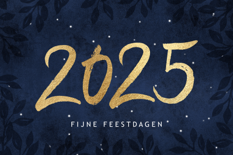 Stijlvolle kerst en nieuwjaarskaart 2025 blauw goud