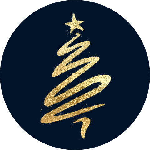Sluitzegel sticker kerst gouden kerstboom donker blauw