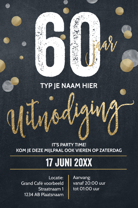 Luxe uitnodigingskaart 60 jaar verjaardag zwart goud