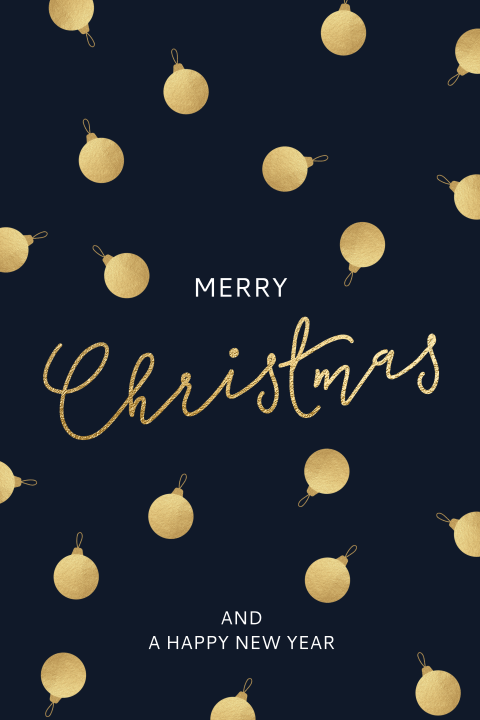 Kerstkaart kerstballen goud