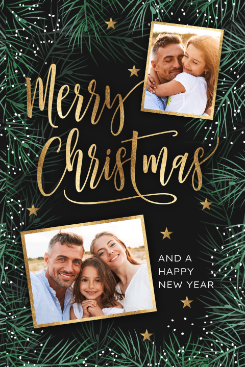 Kerst foto kaart dennentakken mooie kerstkaarten