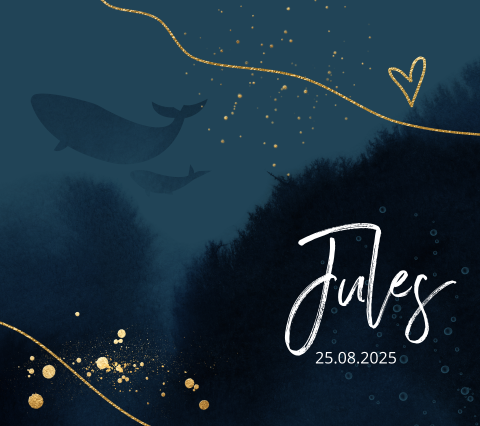 Geboortekaartje jongen walvis onderwater Belgisch vierkant