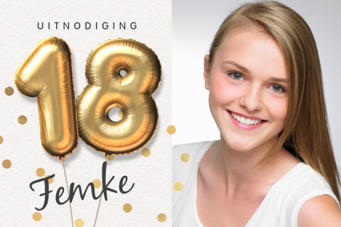 Verjaardag uitnodiging 18 jaar foto gouden ballonnen