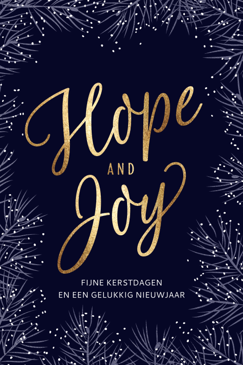 Lieve kerstkaarten Hope and Joy goud donker blauw