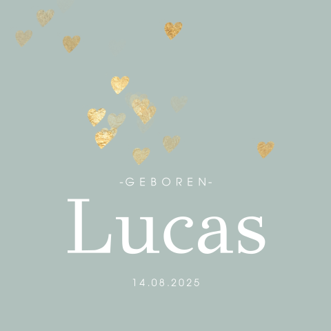 Trendy geboortekaartje hartjes grijs groen
