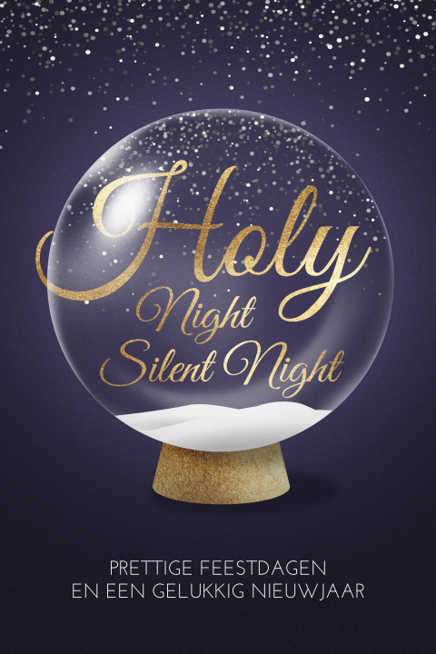 Kerstkaart sneeuwbol Holy Night met vallende sneeuw