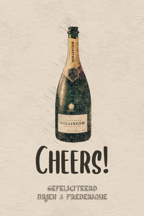 Felicitatie huwelijk kaart met champagnefles vintage