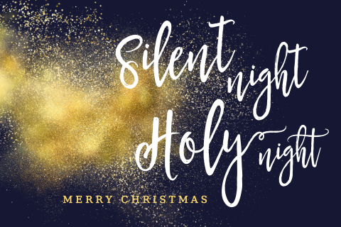 Christelijke kerstkaarten Holy Night goud zwart