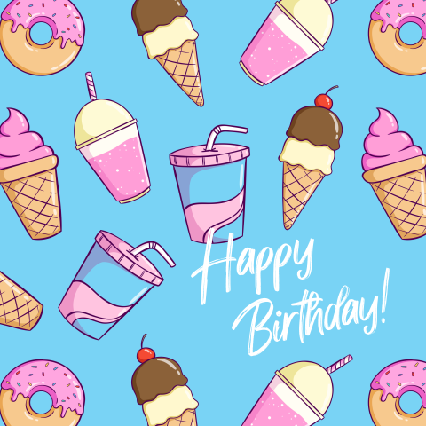 Verjaardagskaart feestelijke ijsjes milkshakes