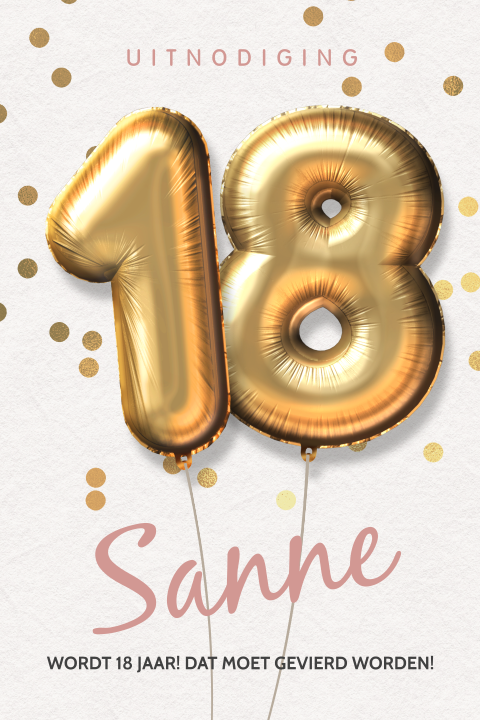 Feestelijke uitnodiging 18 jaar gouden ballonnen