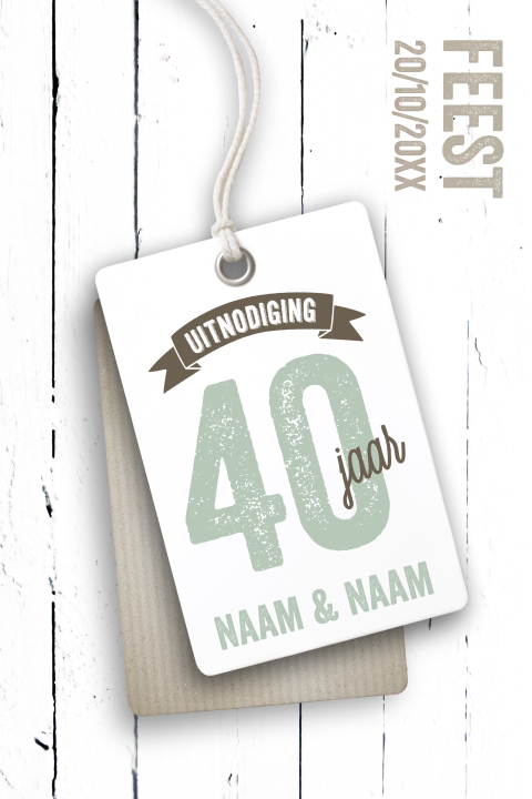 Uitnodigingen 40 jaar getrouwd jubileum label wit steigerhout