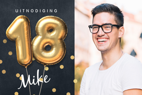 Leuke uitnodiging 18 jaar verjaardag eigen foto gouden ballonnen