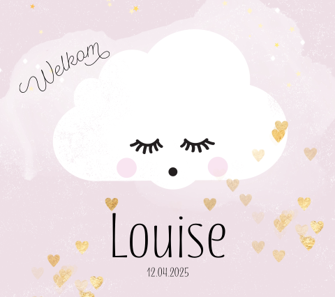 Geboortekaartje wolkje oud roze Belgisch vierkant