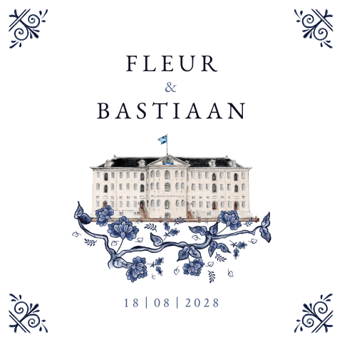 Trouwkaart dubbel Delfts blauw