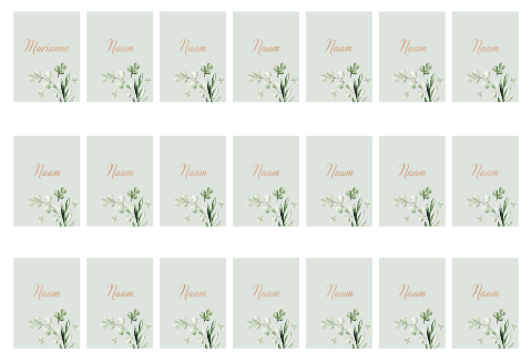 Naamkaartjes blaadjes groen goudfolie - 21 stuks 5,5x7,5 op 1 vel