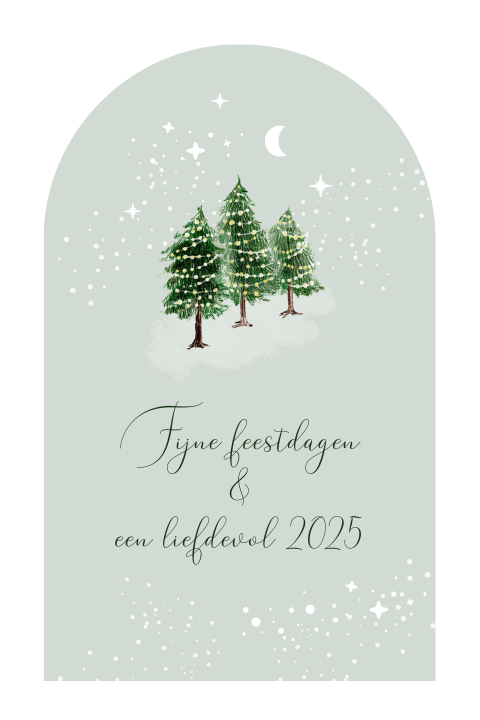 kerstkaart kerstbomen sterren sneeuw originele vorm boog