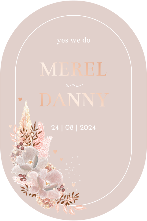 trouwkaart blush bloemen rosefolie hartje originele ovaal vorm