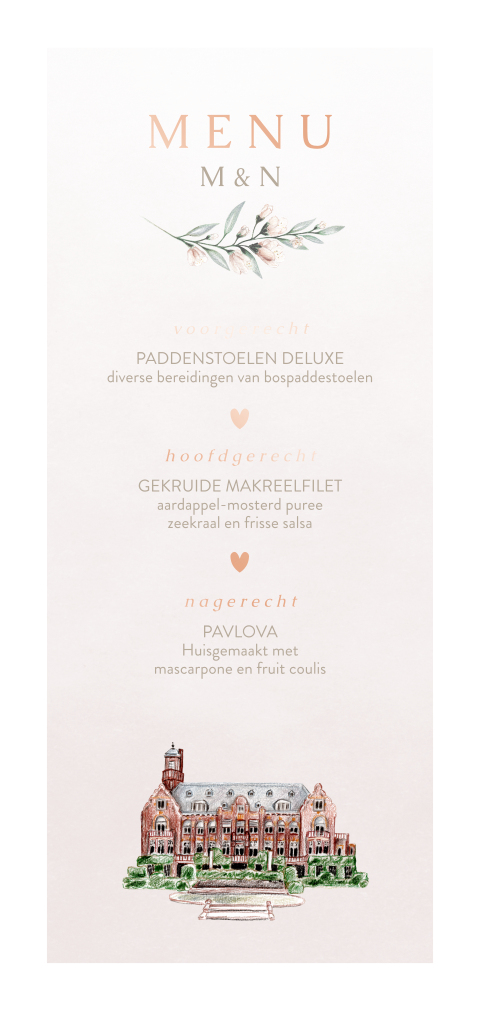 menukaart kader trouwlocatie eenvoud hartje