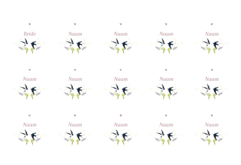 Naamkaartjes botanisch krans vogeltjes
