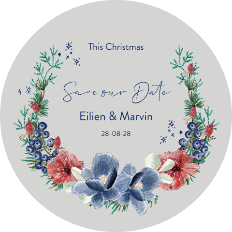 save the date kerstkaart krans originele vorm rond
