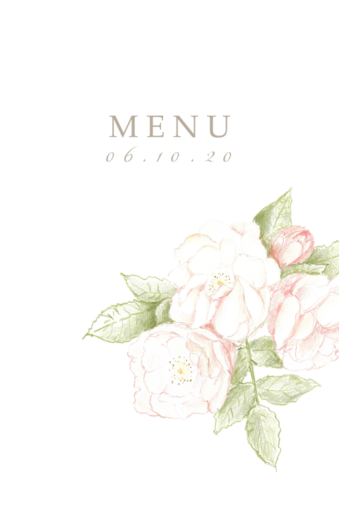 Menukaart wilde roos getekend romantisch