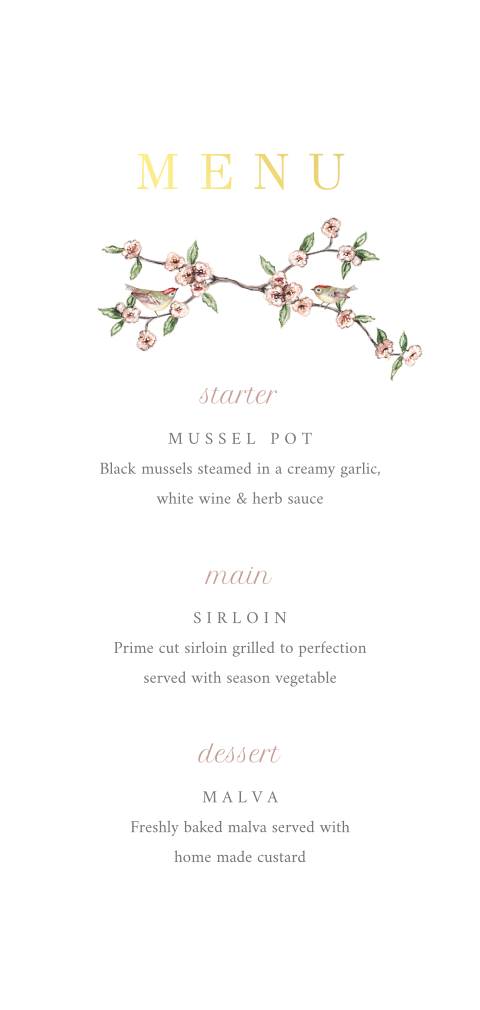 Menu blooming goudfolie