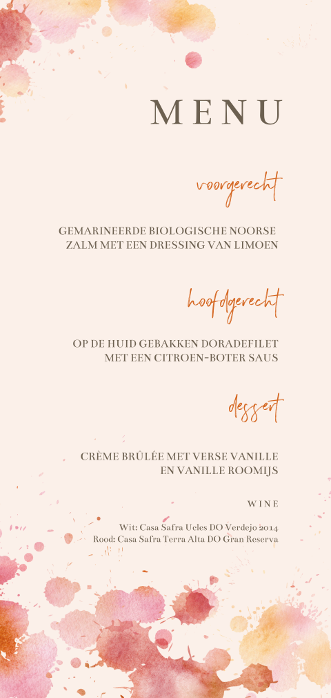 Trendy menukaart met vrolijke spetters