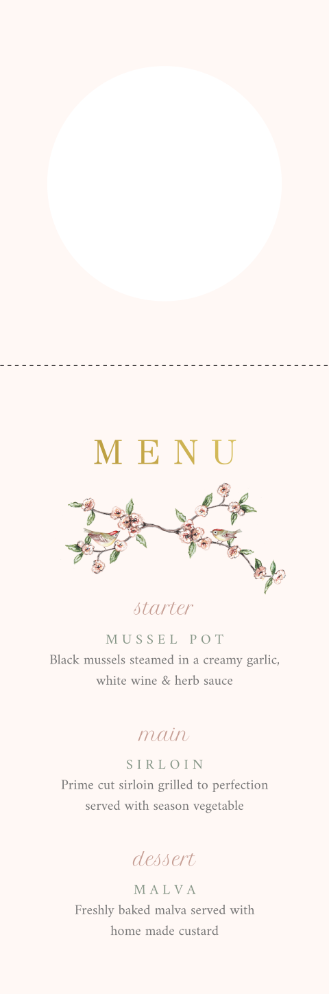 wijnhanger menu met vogeltje blooming