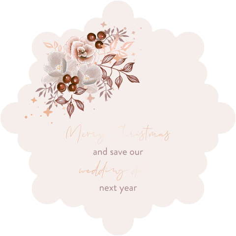 save the date kaart bloemen beige winter originele vorm sneeuw ster