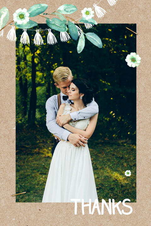 Trendy bedankkaart met foto voor een festival bruiloft
