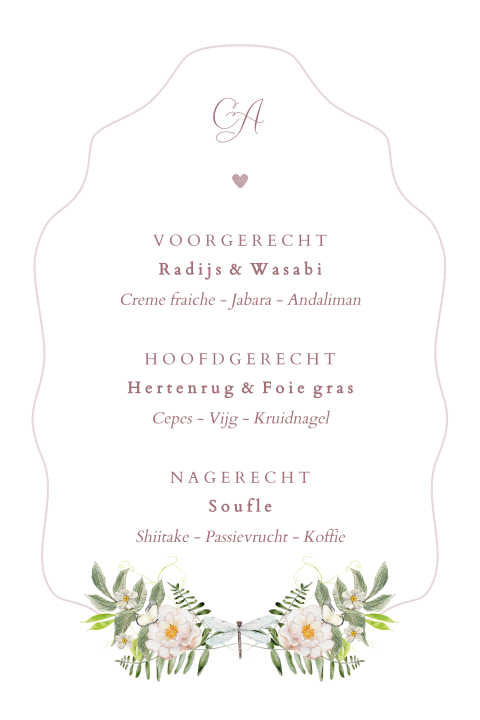 menukaart botanisch krans vogeltjes