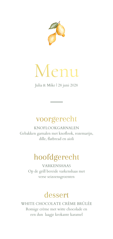 menukaart citroentjes geel groen goud